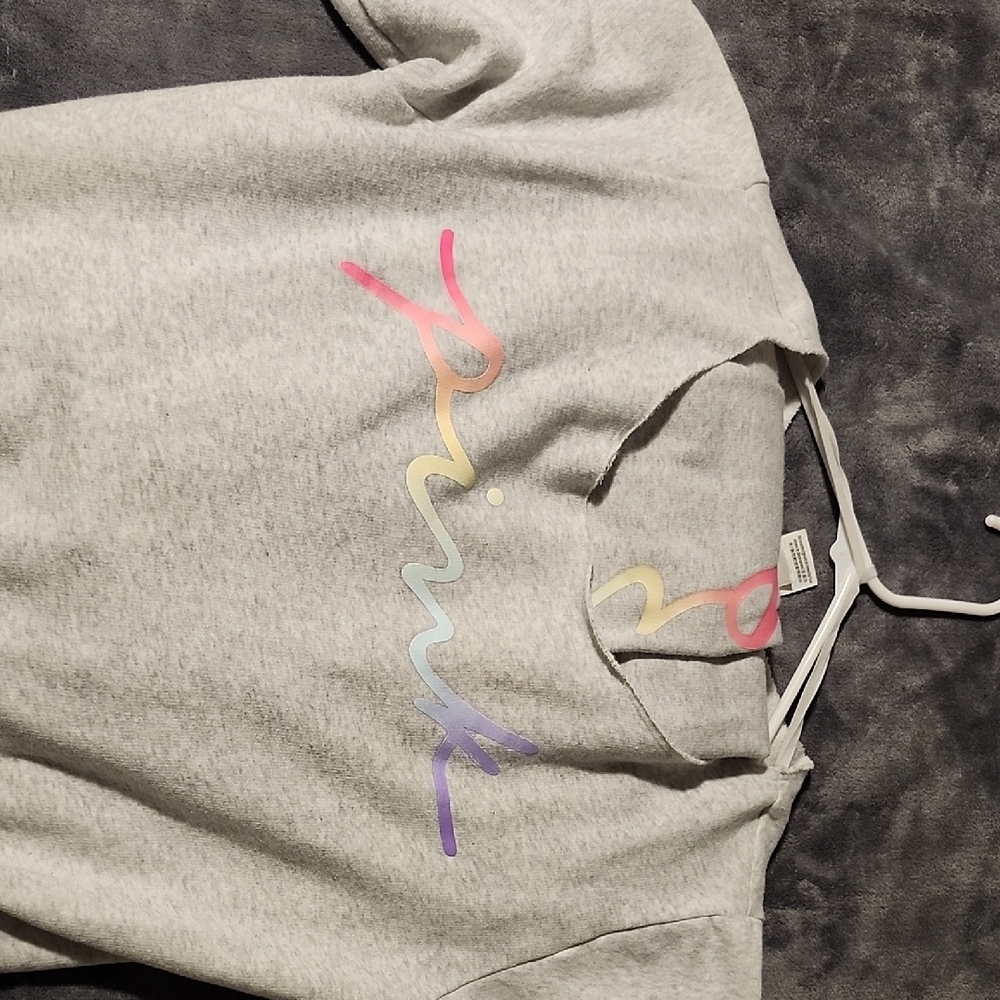 Victoria Secret Pink Grey Sweat Suit ( top And Bottoms) With Pastel Color "PINK"